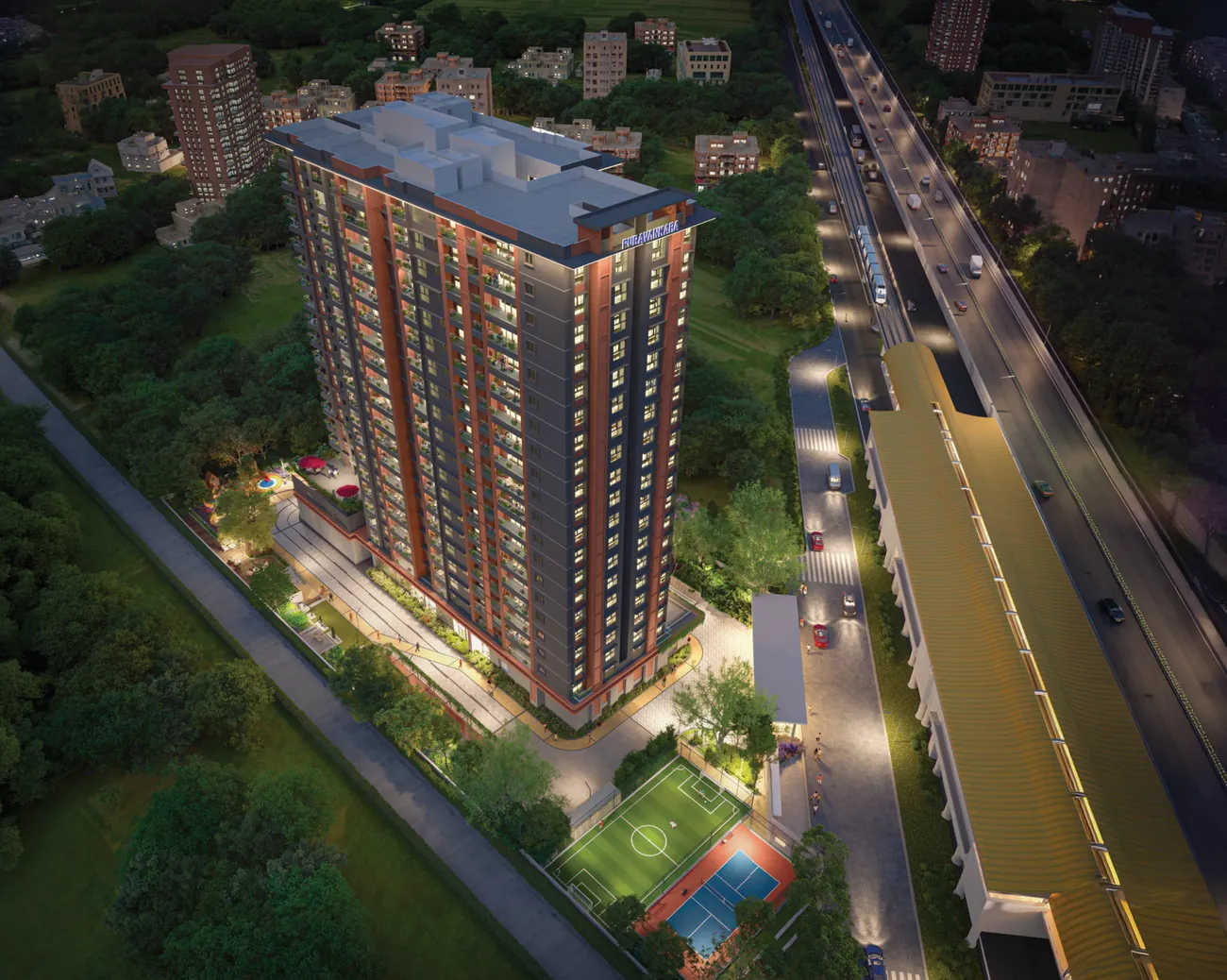 Purva Heritage aerial night view