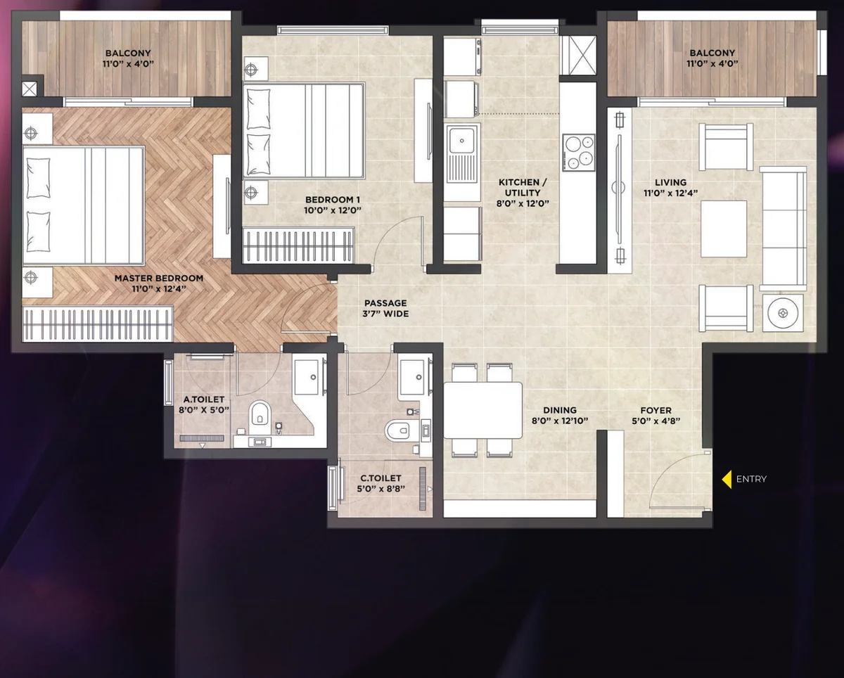 2 BHK floor plan